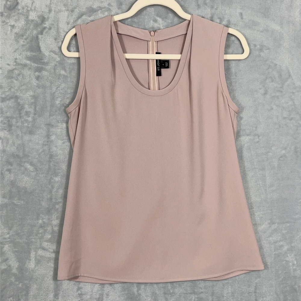 St. John Women Sleeveless Blouse 4 Pink Lux Old Money Minimalist Shell Office